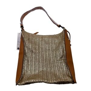 Sondra‎ Roberts Hobo Bag Large Gold New Woven Metallic Tassel 40-1124-3 NWT